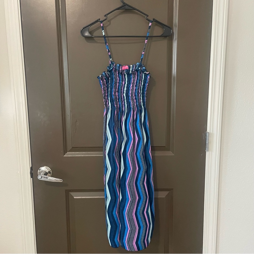 Prestige Edge Multicolor Blue Pink  Striped Ribbed Bodice Maxi Dress Size S